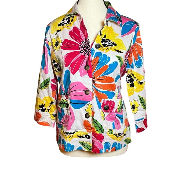 Sporielle Retro Jacket Women’s Medium 70s Flower Power Hippie Boho 3/4 Sleeve - Picture 1 of 6